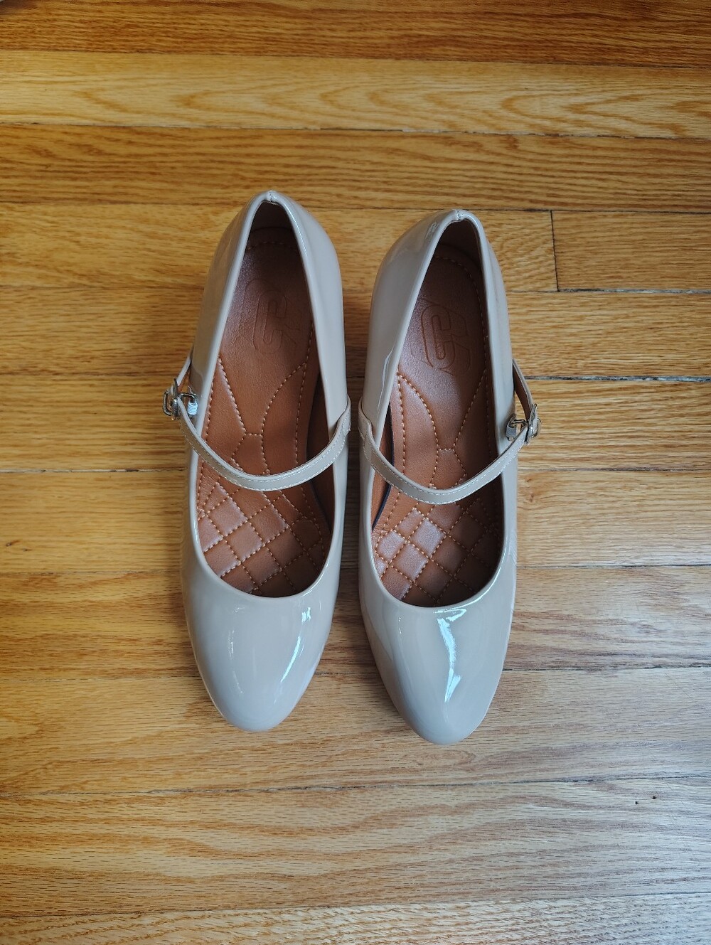 Comfortable Nude Patent Mary Jane Wedge Pumps - Size 39 (US 8.5)